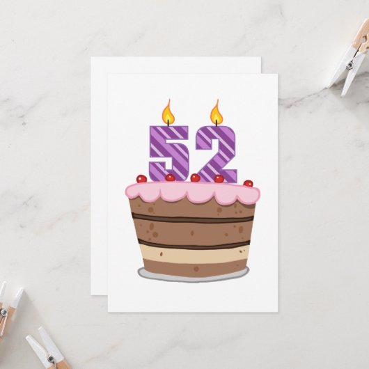 Leeftijd 52 op de Birthday Cake Kaart (Voorkant / Achterkant in situ)