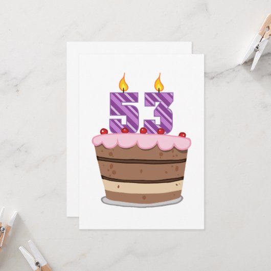 Leeftijd 53 op de Birthday Cake Kaart (Voorkant / Achterkant in situ)