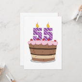 Leeftijd 55 op de Birthday Cake Kaart (Voorkant / Achterkant in situ)