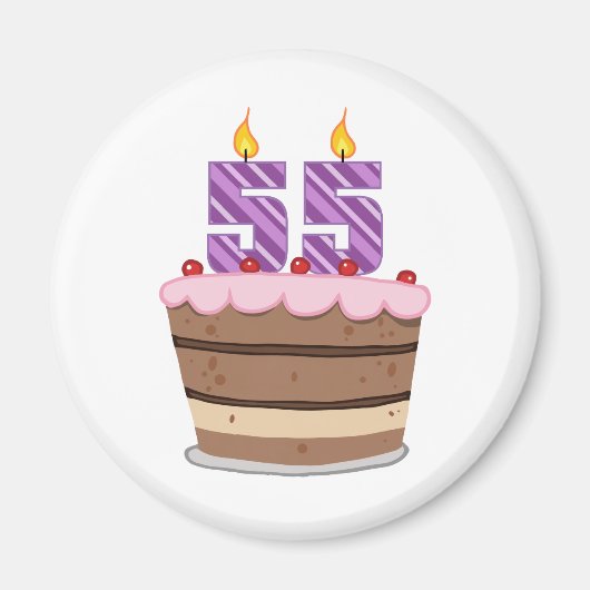 Leeftijd 55 op de Birthday Cake Magneet (Voorkant)