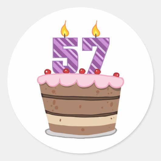 Leeftijd 57 op de Birthday Cake Ronde Sticker (Voorkant)