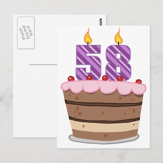 Leeftijd 58 op de Birthday Cake Briefkaart (Voorkant / Achterkant)
