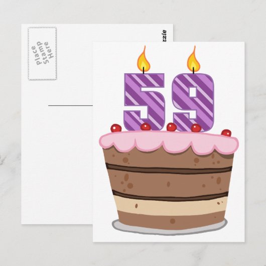 Leeftijd 59 op de Birthday Cake Briefkaart (Voorkant / Achterkant)