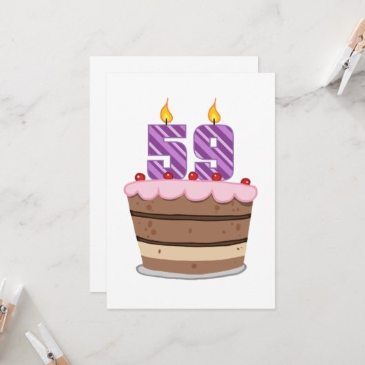 Leeftijd 59 op de Birthday Cake Kaart (Voorkant / Achterkant in situ)