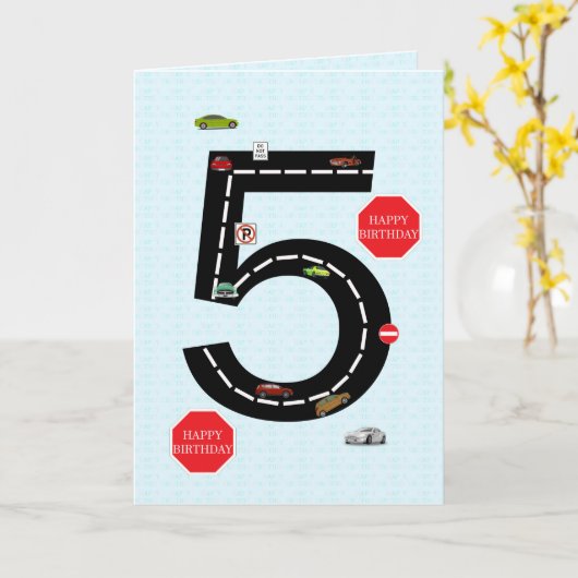 Leeftijd 5, 5e verjaardag, speelgoed auto's en weg kaart (Gele Bloem)