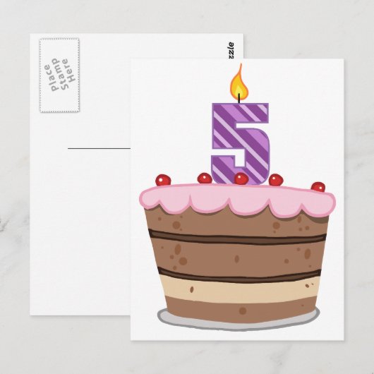 Leeftijd 5 op de Birthday Cake Briefkaart (Voorkant / Achterkant)