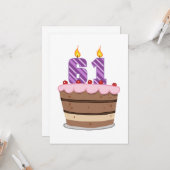 Leeftijd 61 op de Birthday Cake Kaart (Voorkant / Achterkant in situ)