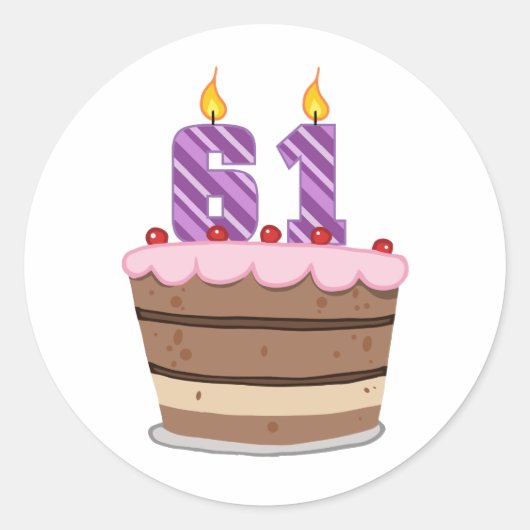 Leeftijd 61 op de Birthday Cake Ronde Sticker (Voorkant)