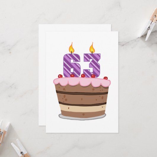 Leeftijd 63 op de Birthday Cake Kaart (Voorkant / Achterkant in situ)