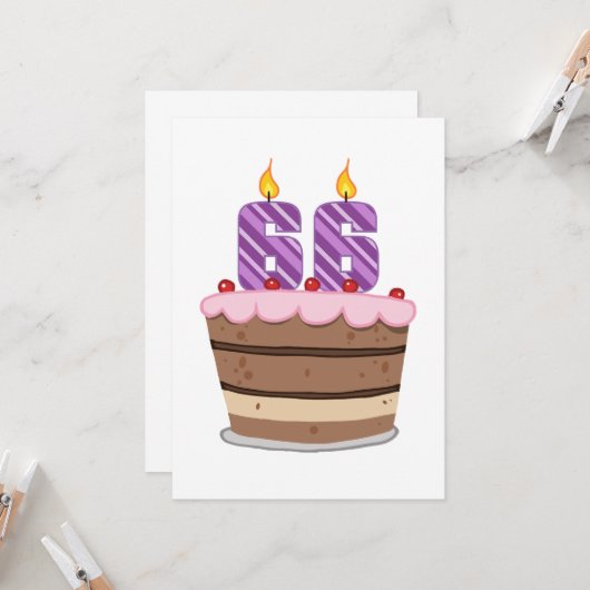 Leeftijd 66 op de Birthday Cake Kaart (Voorkant / Achterkant in situ)