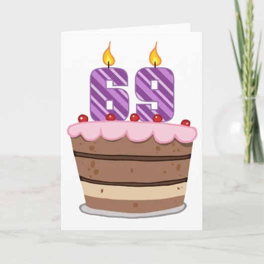 Leeftijd 69 op de Birthday Cake Kaart (Voorkant)