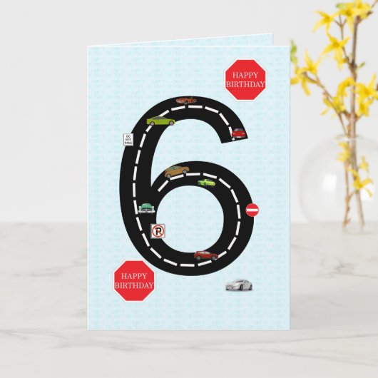 Leeftijd 6, 6e verjaardag, speelgoed auto's en weg kaart (Gele Bloem)