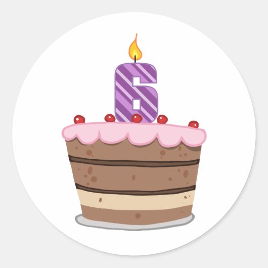 Leeftijd 6: Birthday Cake Ronde Sticker (Voorkant)