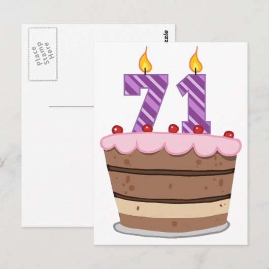 Leeftijd 71 op de Birthday Cake Briefkaart (Voorkant / Achterkant)
