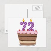Leeftijd 72 op de Birthday Cake Briefkaart (Voorkant / Achterkant)