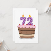 Leeftijd 72 op de Birthday Cake Kaart (Voorkant / Achterkant in situ)