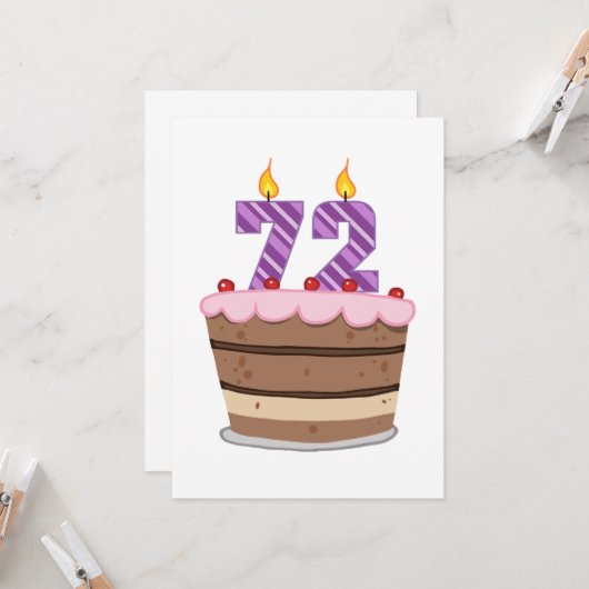 Leeftijd 72 op de Birthday Cake Kaart (Voorkant / Achterkant in situ)