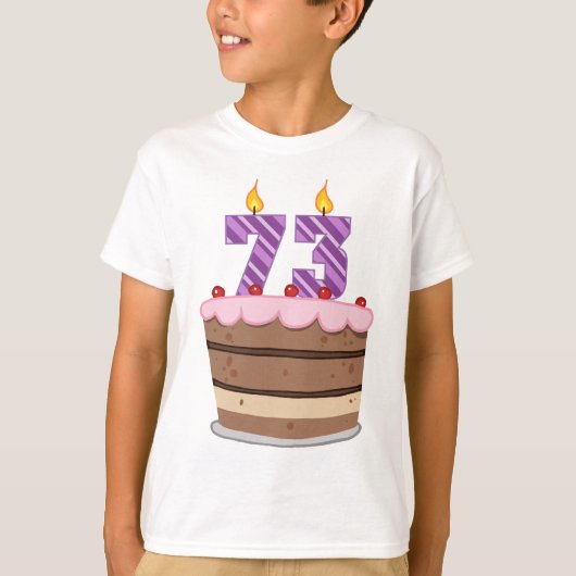 Leeftijd 73 op de Birthday Cake T-shirt (Voorkant)