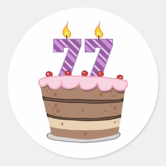 Leeftijd 77 op de Birthday Cake Ronde Sticker (Voorkant)