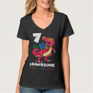 Leeftijd 7 Dinosaur Born Birth Puzzle Autism Aware T-shirt