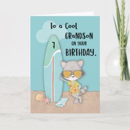 Leeftijd 7 Grandson Birthday Beach Funny Cool Racc Kaart