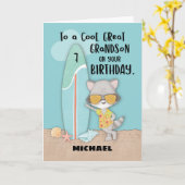 Leeftijd 7 Grootzoon Birthday Beach Funny Raccoon Kaart (Gele Bloem)