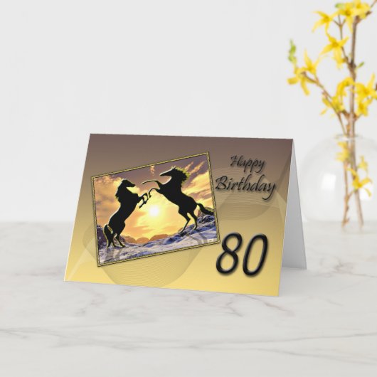 Leeftijd 80, Verjaardagskaart met fokpaarden Kaart (Gele Bloem)