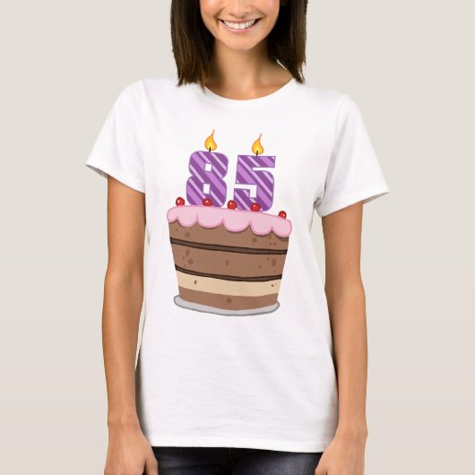 Leeftijd 85 op de Birthday Cake T-shirt (Voorkant)