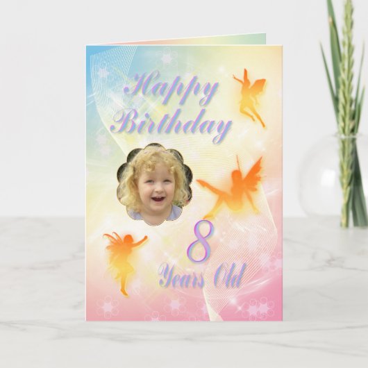 Leeftijd 8, bloem fee verjaardagskaart kaart (Voorkant)