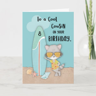 Leeftijd 8 Neef Birthday Beach Funny Cool Raccoon Kaart