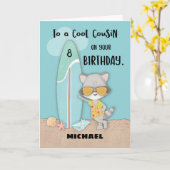 Leeftijd 8 Neef Birthday Beach Funny Cool Raccoon Kaart (Gele Bloem)