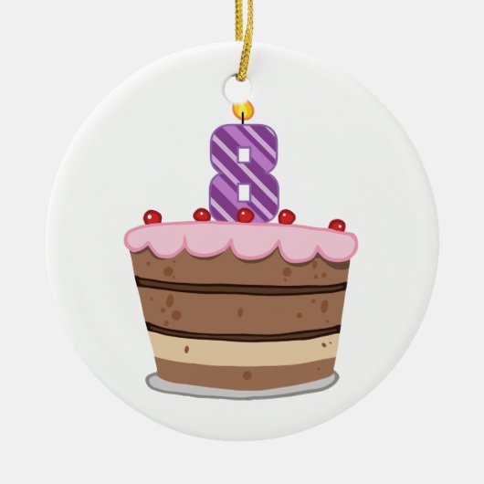 Leeftijd 8 op de Birthday Cake Keramisch Ornament (Voorkant)