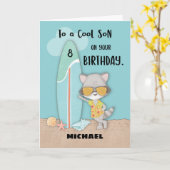 Leeftijd 8 Son Birthday Beach Funny Cool Raccoon Kaart (Gele Bloem)
