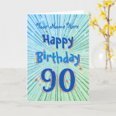 Leeftijd 90 3D Blue Chill, editable 90th Birthday Kaart (Gele Bloem)