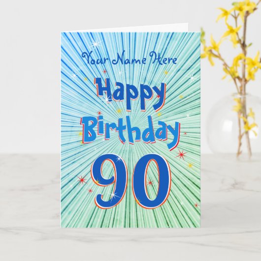 Leeftijd 90 3D Blue Chill, editable 90th Birthday Kaart (Gele Bloem)