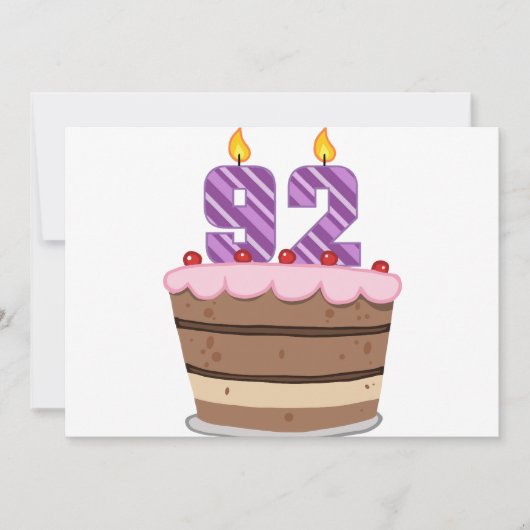Leeftijd 92 op de Birthday Cake Kaart (Voorkant)