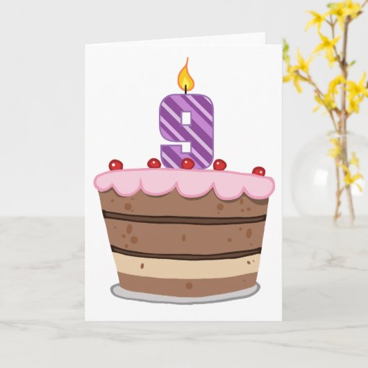 Leeftijd 9: Birthday Cake Kaart (Gele Bloem)