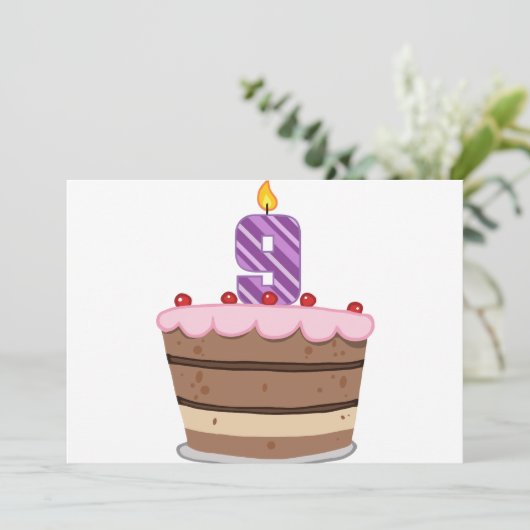 Leeftijd 9: Birthday Cake Kaart (Staand voorkant)