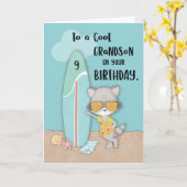 Leeftijd 9 Kleinzoon Verjaardag Strand Grappig Coo Kaart (Gele Bloem)