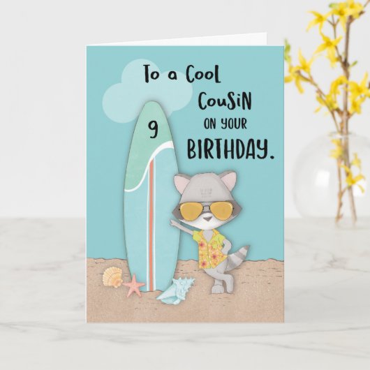 Leeftijd 9 Neef Verjaardag Strand Grappige Cool Ra Kaart (Gele Bloem)