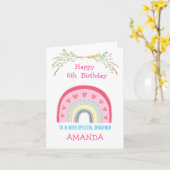  leeftijd en naam Meisje regenboog verjaardag Kaart (Gele Bloem)