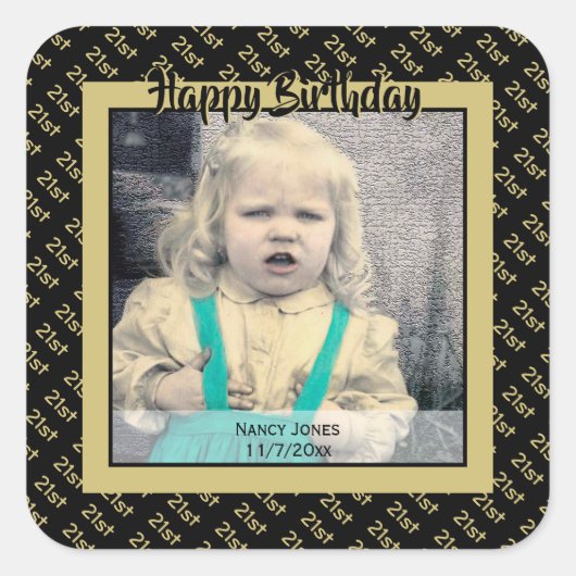 Leeftijd, Foto: Birthday Number Pattern Gold/White Vierkante Sticker (Voorkant)