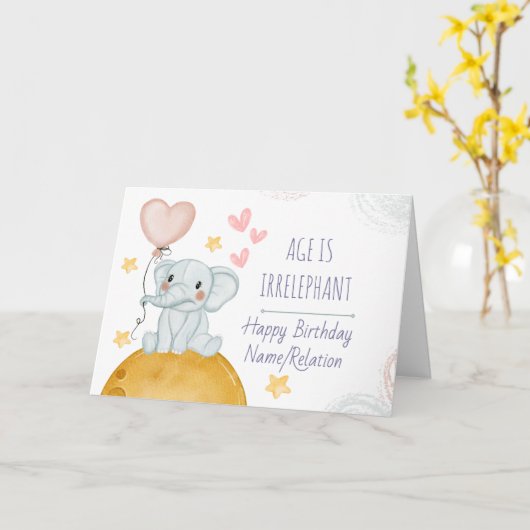Leeftijd is irrelevant Cute Elephant Funny Birthda Kaart (Gele Bloem)