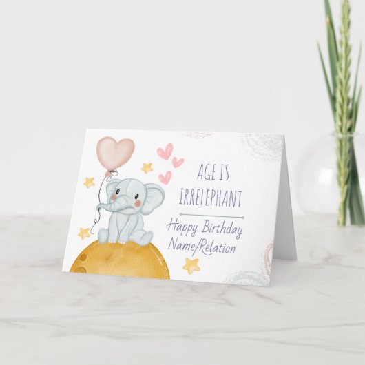 Leeftijd is irrelevant Cute Elephant Funny Birthda Kaart (Voorkant)
