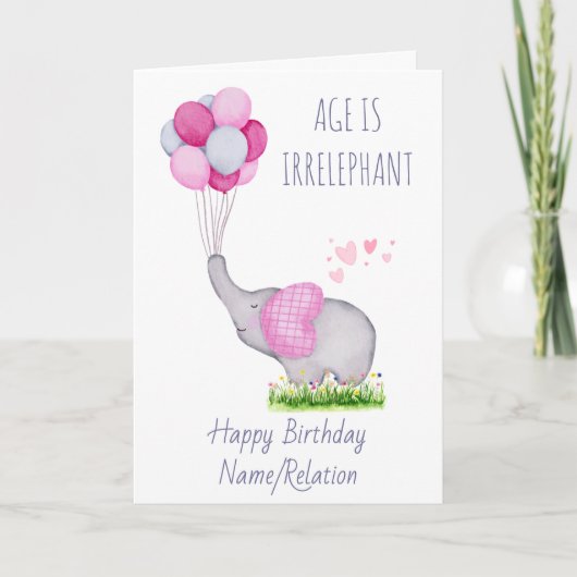 Leeftijd is irrelevant Cute Elephant Funny Birthda Kaart (Voorkant)