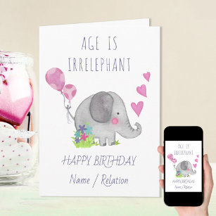 Leeftijd is irrelevant Cute Elephant Funny Birthda Kaart