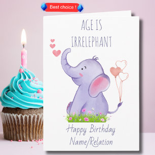 Leeftijd is irrelevant Cute Elephant Funny Birthda Kaart
