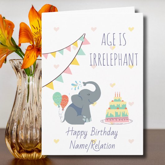 Leeftijd is irrelevant Cute Elephant Funny Birthda Kaart