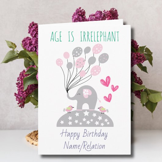 Leeftijd is irrelevant Cute Elephant Funny Birthda Kaart