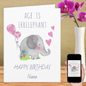 Leeftijd is irrelevant Cute Funny Elephant Birthda Kaart